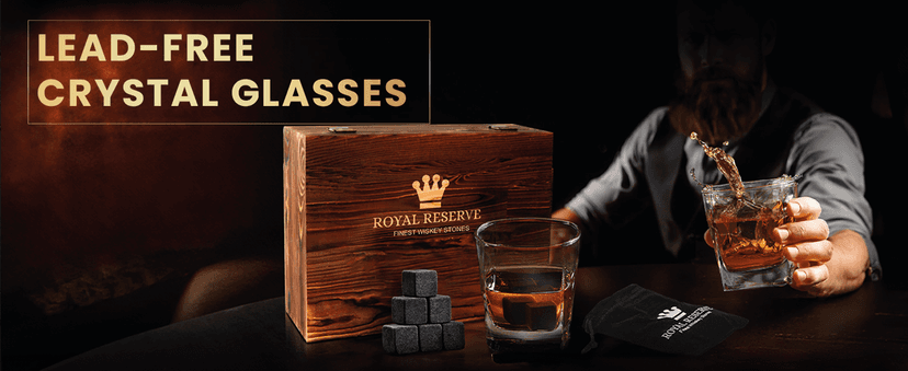 Whiskey Stones Gift Set by Royal Reserve, Artisan Crafted Scotch Bourbon Glasses, Chilling Rocks, Coasters and Tongs – Whiskey Gifts for Men Dad Boyfriend Anniversary or Retirement