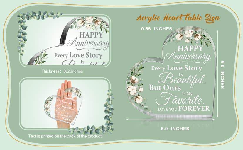 Yulejo Wedding Gift for Her: 50th Anniversary Keepsake Acrylic Heart Decor (White, 15.1 x 15.1 x 1.4 cm / 5.9 x 5.9 x 0.55 inches)