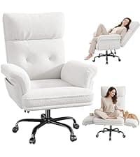 DurayLoly Ergonomic Cross Legged Chair 360° Swivel Meditation Chair with Wheels, Height Adjustable Seat for ADHD, Strong Lumbar Support,Home Office Furniture, Teddy Fabric,White
