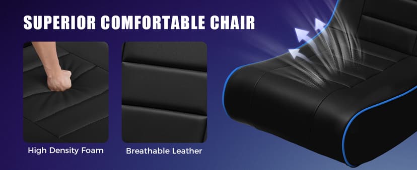 GTPLAYER Floor Gaming Chair Foldable Swivel Floor Chairs for Kids Boys Comfy Video Game Seat with 360° Multipurpose for Gamers, Bedroom or Game Room(Black-Blue)