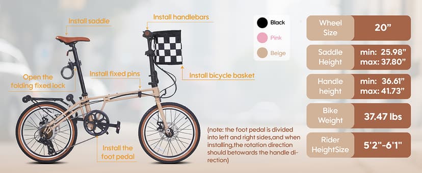20 Inch Folding Bike for Adults, 7-Speed Foldable Bike for Women & Men, Foldable Bicycle with Dual Disc Brake, Portable Commuter City Bikes with Adjustable Saddle