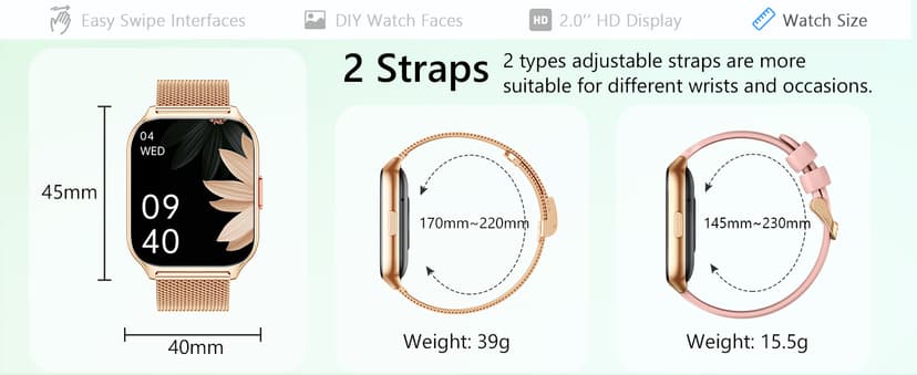 ZOSKVEE Smart Watch 45mm for Women Men(Dial/Answer Calls), 2.0" Fitness Tracker Watch with Heart Rate/Blood Pressure/Blood Oxygen Monitor for Android iOS