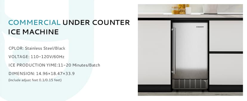Commercial Ice Maker Machine 85Lbs/Day, 24Lbs Storage, Built-in Undercounter Ice Maker with Auto-Cleaning & Timer, Freestanding Stainless Steel Ice Machine, Ideal for Home Office Restaurant Bar