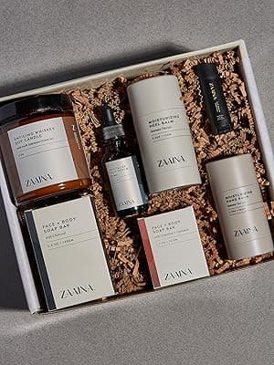 ZAAINA Men’s Self Care Kit – Luxury Spa Gift Set for Men with Face Serum, Soaps, Heel Balm & Lip Balm – Grooming Care Package for Men – Birthday & Relaxation Kit (Premium Set with Whiskey Candle)