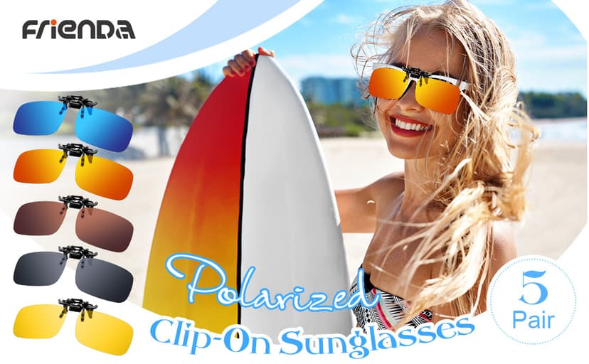 Frienda 5 Pairs Polarized Clip On Sunglasses Rimless Flip Up Anti Glare Driving Glasses