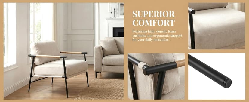 LukeAlon Mid Century Chenille Accent Chairs Set of 2, Ultra Soft Living Room Chairs with Metal Legs Modern Armchair Lounge Chairs Upholstered Comfy Leisure Chair for Bedroom Reception Area, Beige
