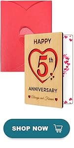 5 Year Marriage Anniversary Card Gifts for husband Wife, Wooden Happy 5th Anniversary Card for Her Him, Always and Forever Fifth Wood Wedding Cards for Men