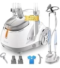 True & Tidy® Heavy Duty Auto Shut-off Commercial Full-Size Garment Steamer, Smart Water Sensor with Beep Alert, 3 Steam Settings, XL 2.9L Tank, 1800 watts, 90+min of Continuous Steam (White, Smart)