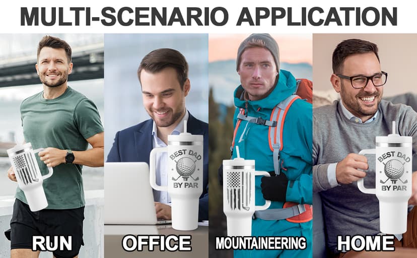 Golf Gifts for Dad - Fathers Day Golf Gifts for Men - Funny Golfer Gift Ideas for Him - Best Dad By Par - 40oz Travel Cup Insulated Tumbler with Handle & Straw