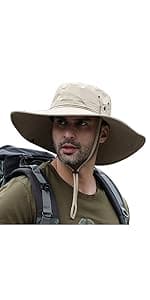HUAMULAN 6" Super Wide Brim Sun Hats, Men and Women Bucket Hat for Fishing Hiking Garden Lawn Work Safari Camping Outdoor