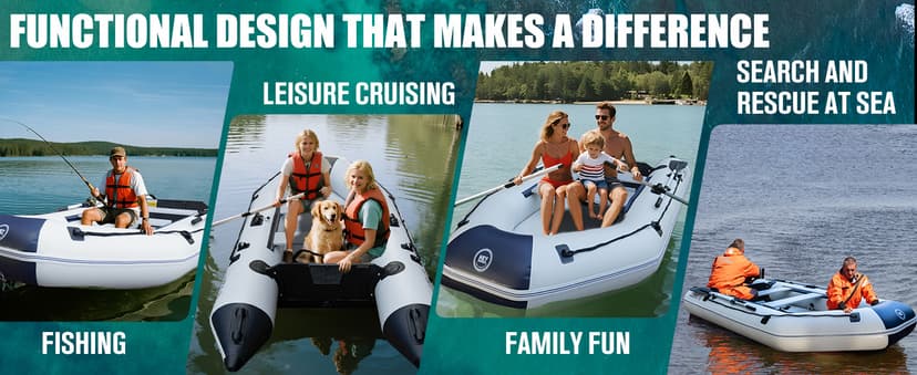 Inflatable Dinghy Boat with Drop-Stitch Floor 10ft Portable Inflatable Boat for 3-4 Adults, Motor Compatible, Heavy-Duty PVC, Ideal for Fishing, Cruising, and Rescue Use