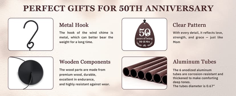 Golden Anniversary Keepsake for Parents, Husband, Wife, Couples, Friends, Tree of Life Wind Chime 37 in Garden Decor SteadStyle 50th Anniversary Wind Chime, Happy 50th Wedding Jubilee Gifts B0FHH4GHX5