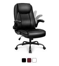 NEO CHAIR Desk Office Gaming Computer Chair Ergonomic Executive Mid-Back Leather with Adjustable Padded Flip-Up Armrests Cushion Wheels Swivel for Home Study Task (Black White)