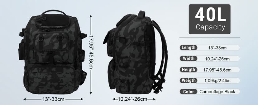 onedayHI Fishing Backpack with Rod Holders,40L Large Water-resistant Fishing Tackle Bag with Cooler,Tackle Box Backpack