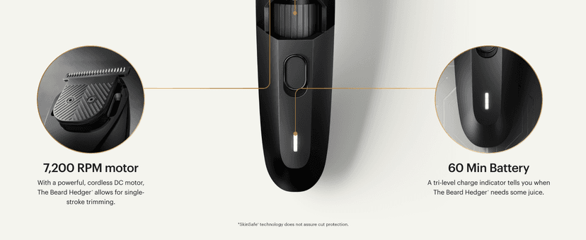 MANSCAPED MANSCAPED® The Beard Hedger® Premium Men's Beard Trimmer, 20 Length Adjustable Blade Wheel, Stainless Steel T-Blade for Precision Facial Hair Trimming, Cordless Waterproof Wet/Dry Clipper