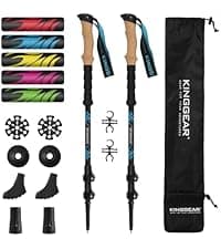 KINGGEAR Nordic Walking Stick, TP1 Hiking Poles Retractable Lightweight 7075 Aluminum, Trekking Poles with Flip Lock, Natural Cork and EVA Grip, 2pc Hiking Gear