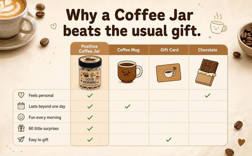 Positive Coffee Jar with 60 Affirmation Cards, Coffee Gifts For Women and Men, Dad, Mom, Coffee Themed Lover Gift, Emotional Support Latte, Cheer Up Funny Gag Gifts for Best Friends, Coworkers B0F6SGJJKC