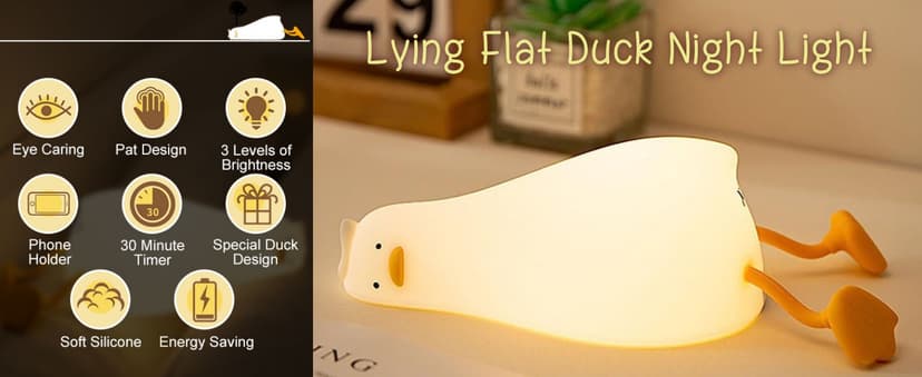 Lying Flat, Cute Squishy Ducky Lay Touch Kids Lamp, College Funny Dirty Santa Gag, Yankee Swap, Birthday Gifts, Safe Silicone YR YRHH-PET Existential Crisis Duck Lamp Night Light, White Elephant Gifts B0DRL96PCC