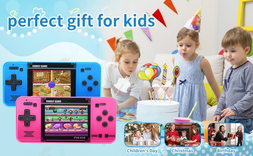 Handheld Game for Kids -Preloaded 220 Retro Video Games, Portable Gaming Player with Rechargeable Battery 3.0" LCD Screen, Mini Arcade Electronic Toy Gifts for Boys Girls (Blue)