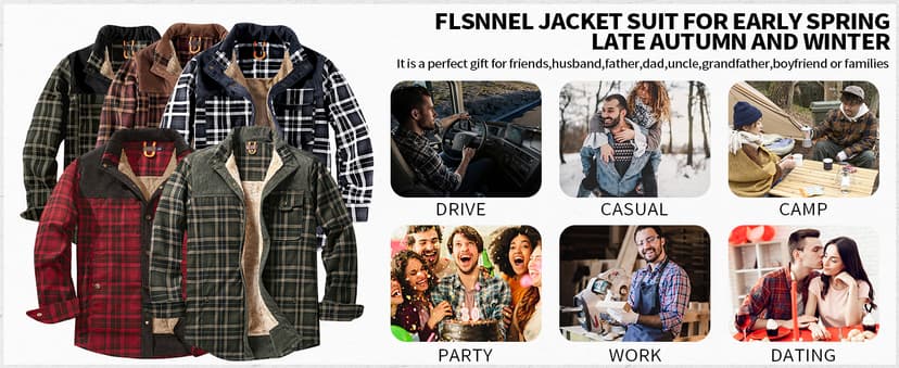 Gihuo Men's Long Sleeve Sherpa Lined Shirts Outdoor Warm Flannel Plaid Jacket Button Down Fleece Coats B0D8J55BZW