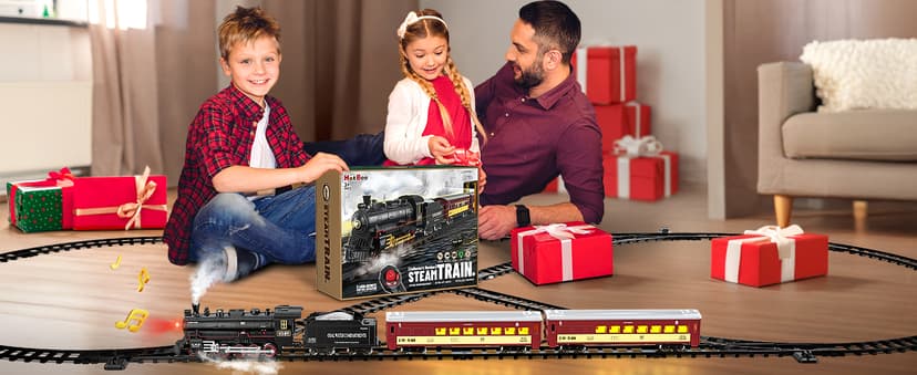 Hot Bee Train Set for Boys, Alloy Remote Control Train Sets with Steam Locomotive, Light Up Cars and Tracks, Electric Trains Set Toys for Toddler Kids, Christmas Toys Gifts for 3 4 5 6 7 8+ Year Old