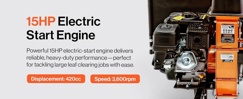 SuperHandy Towable Leaf and Lawn Vacuum – 180 Gal Collection, 15HP Electric Start Engine, Serrated Impeller, Pin-Hitch, One-Hand Dump, 13 in. Wheels