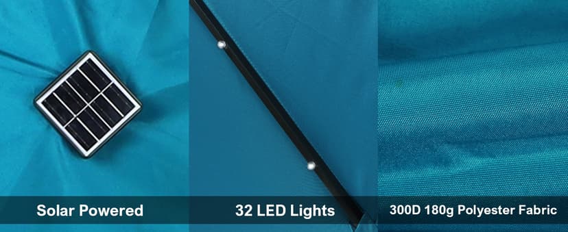 Blissun 9 ft Solar Umbrella 32 LED Lighted Patio Umbrella Table Market Umbrella with Tilt and Crank Outdoor Umbrella for Garden, Deck, Backyard, Pool and Beach (Navy Blue)