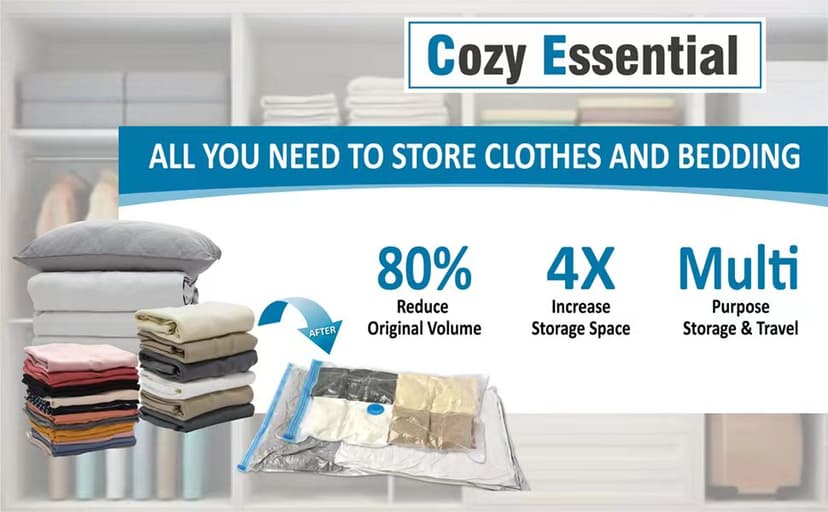 20 Pack Vacuum Storage Bags, Space Saver Bags (4 Jumbo/4 Large/4 Medium/4 Small/4 Roll) Compression for Comforters and Blankets, Sealer Clothes Storage, Hand Pump Included