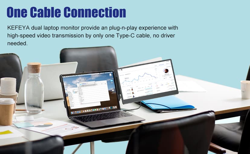 KEFEYA Laptop Screen Extender, 14" FHD 1080P IPS Laptop Monitor Extender Dual Screen, Portable Monitor for Laptops 13-17" with USB-C/HDMI Port, Plug n Play for Windows/Mac/Android/Switch/PS5