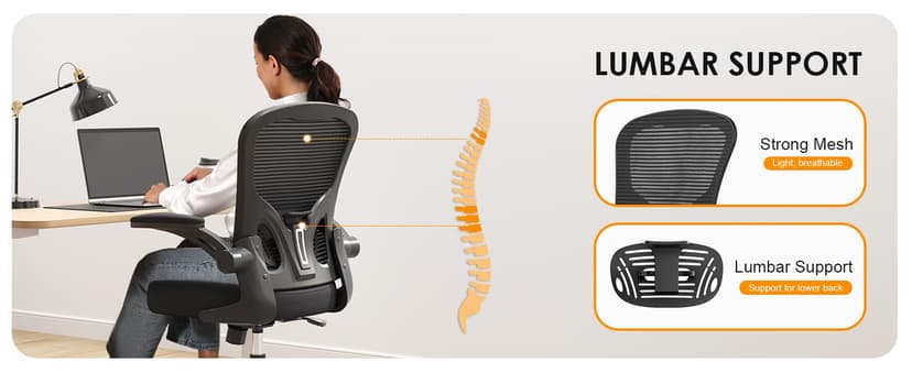 Office Chair, Ergonomic Desk Chairs 330LBS Capacity High Back Mesh Computer Chair with Flip-up Armrests, Comfy Work Chair with Adjustable Lumbar Support, Rolling Chair