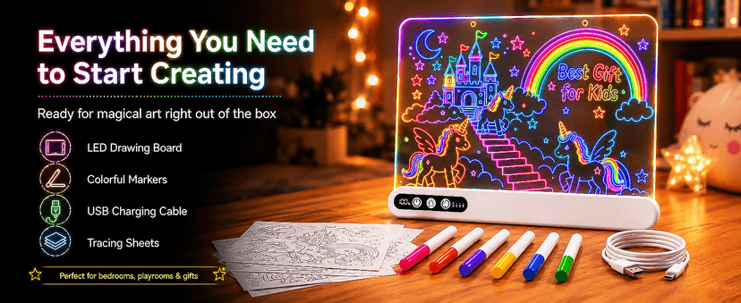Led Drawing Board with 14 Light Effects,16" Rechargeable Glow Doodle Led Note Board with Colorful Markers,Neon Art Dry Erase Doodle Glow Drawing Tablet,Chritmas Birthday Festival Gifts for Kid (White) B0H1HPZ583