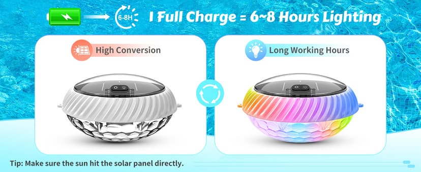 Floating Pool Lights Solar Powered, 7.6 Inch RGB Upper& Lower Color Changing Solar Pool Lights that Float with Dynamic Lighting Effects, IP68 Waterproof Swimming Pools Light for Party Decor(2)