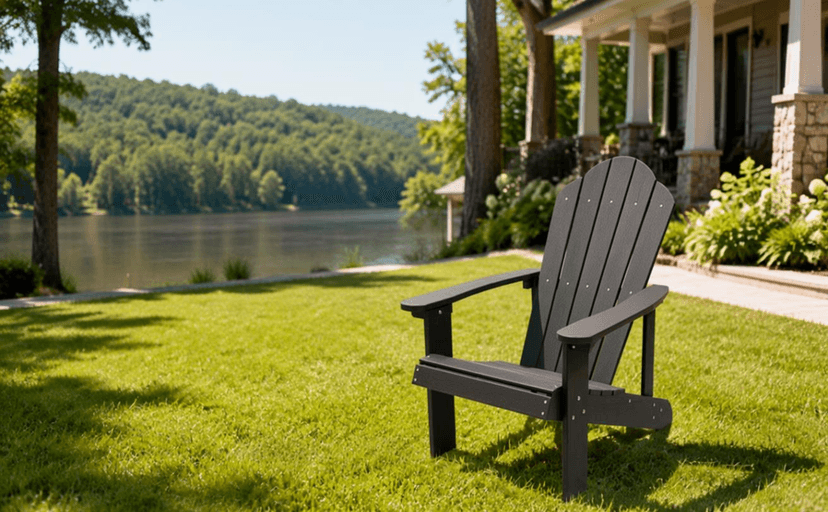 Adirondack Chair,All-Weather Can Used Patio Chair with Cup Holder,Sturdy Outdoor Lawn Chair,Easy Clean Surface and Anti-Tip Safety Features,Black