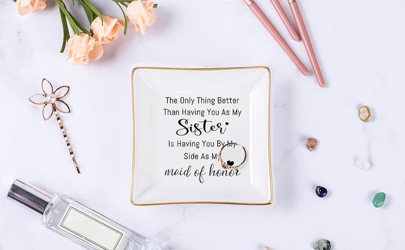 Bridesmaid Gifts Maid of Honor Proposal Gift Jewelry Dish Trinket Ring Tray - The Only Thing Better ... As My Maid of Honor, Wedding Day Party Gifts for Matron of Honor from Bride