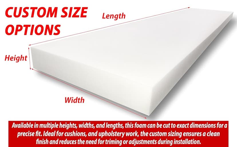 FOAMYFOAM High Density 3 inch Thick, 24 inch Wide, 72 inch Long Upholstery Foam, Cushion Replacement