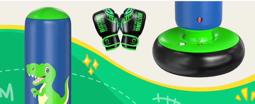 QPAU Inflatable Punching Bag, 48 Inch Stable Inflatable Boxing Bag for 3-6 Kids,Dinosaur Toy & Gifts for Boys and Girls, Kids Boxing Set for Practicing Karate, Taekwondo B0BKPM69F8
