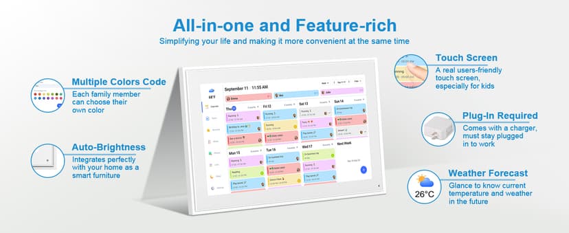 15.6 Inch Digital Calendar Wall Touch Screen Chore Chart, 32GB Electronic Calendar + Smart Family Planner, Wall and Desk Mountable, Gifts for Women Men, Christmas Gifts for Mom Dad