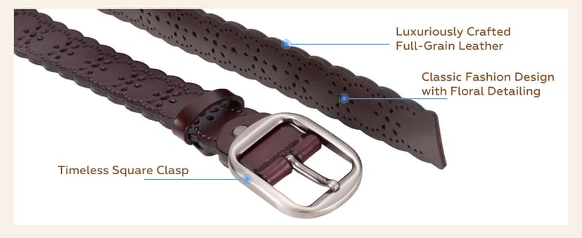 JASGOOD Women's Hollow Flower Genuine Leather Belt for Jeans Pants Wide Belt for Ladies