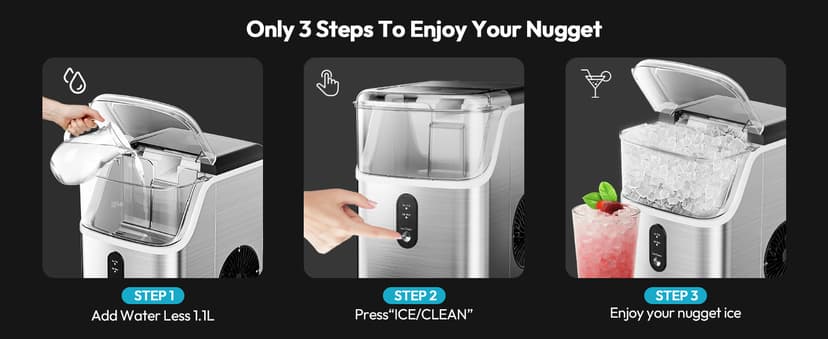 EUHOMY Nugget Ice Maker Countertop, Ready in 7 Mins, 35Lbs/24H Pebble Ice Maker Machine, Self-Cleaning Countertop Sonic Ice Makers with Ice Scoop&Basket, Pellet Ice Maker for Home, Stainless Steel