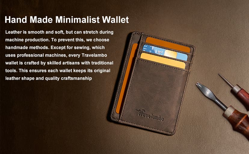 Travelambo Slim Wallet Front Pocket Minimalist Leather RFID Blocking Medium Size