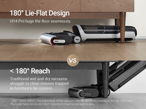 DREAME H14 Pro Wet Dry Vacuum Cleaner, 180° Lie-Flat Vacuum Mop, 140°F Washing and Fast Hot Air Drying, Powerful 18kPa Suction Floor Cleaner Machine, Easy GlideWheel Movement, Smart App Control