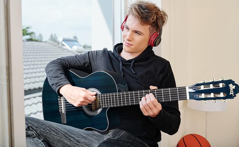 WINZZ AC309CE 39 Inches Cutaway Nylon-string Classical Electric Guitar Build-in Pickup Kit Set Online Lessons, Blue