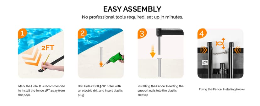 VINGLI Pool Fence Gate,4Ft x 2.5Ft Swimming Pool Fence in Ground Pool Safety Fencing (4FT × 2.5FT)