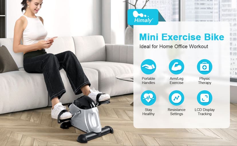 Mini Exercise Bike, himaly Under Desk Bike Pedal Exerciser Portable Foot Cycle Arm & Leg Peddler Machine with LCD Screen Displays