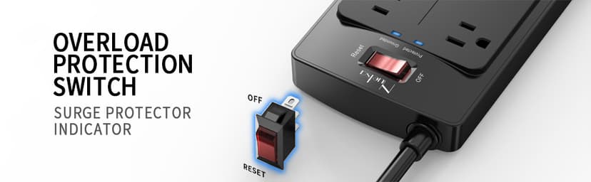 Surge Protector Power Strip - Nuetsa Flat Plug Extension Cord with 8 Outlets and 4 USB Ports, 6 Feet Power Cord (1625W/13A), 2700 Joules, ETL Listed, Black
