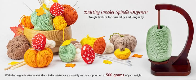 JUCPASH Yarn Holder for Crocheting and Knitting, Wooden Yarn Spinner with Magnetic Rotating Mechanism and Anti-Slip Pads, Crochet Gift for Knitting Lovers - Brown