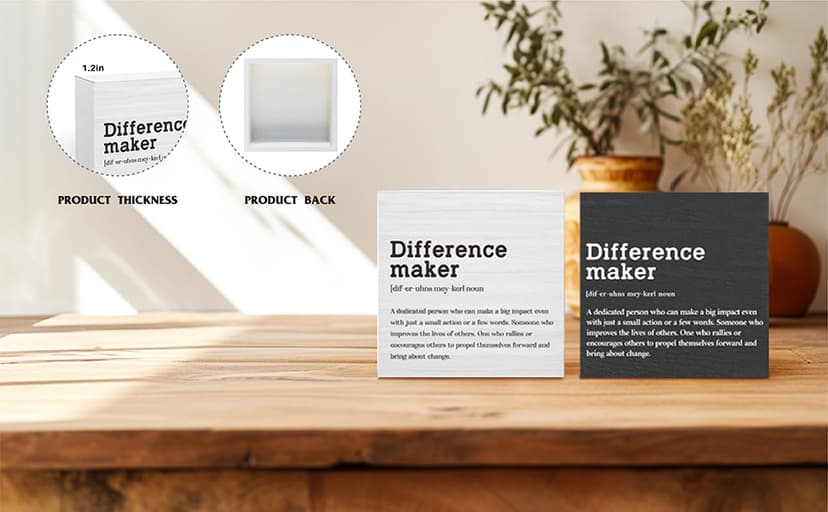 Difference Maker Definition Home Office Decor Wooden Box Sign, Motivational Farmhouse Decorative Positive Office Desk Accessories Wood Plaque Affirmations Wood Table Sign for TV Cabinet Shelf