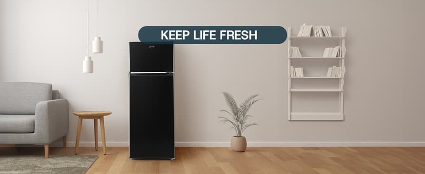 Upstreman 7.7 Cu.Ft. Refrigerator with Freezer, Double Door Fridge, Adjustable Thermostat, Large Capacity, Reversible Door Swing, Refrigerator for Apartment, Office, Dorm, Black(BD75)