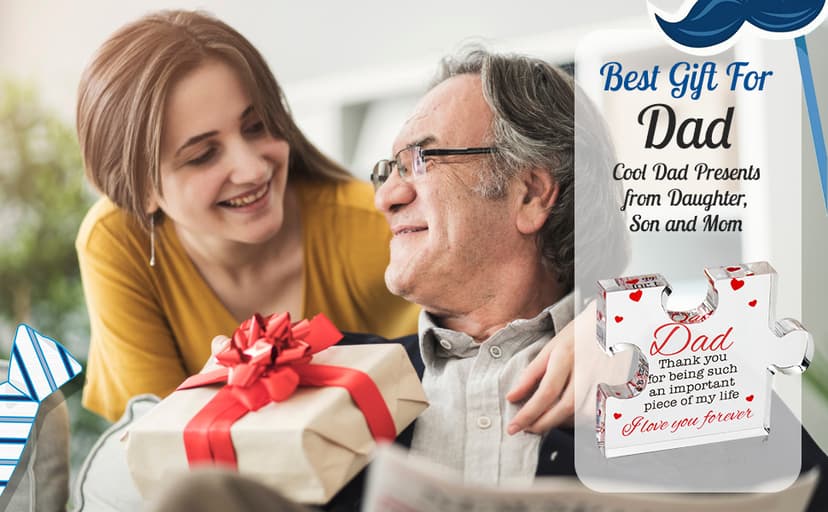 Fathers Day Dad Birthday Gift - Engraved Acrylic Block Puzzle Gifts for Dad 3.35 x 2.76 inch - Cool Father's Day Presents from Daughter, Son, Mom - Heartwarming Men Birthday Gift, Ideas