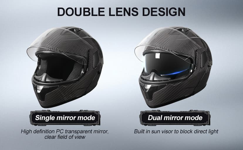SPARK DOT Approved Modular Flip-Up Dual Visor Motorcycle Full Face Helmet for Adults Men & Women (Carbon Fiber, Large)